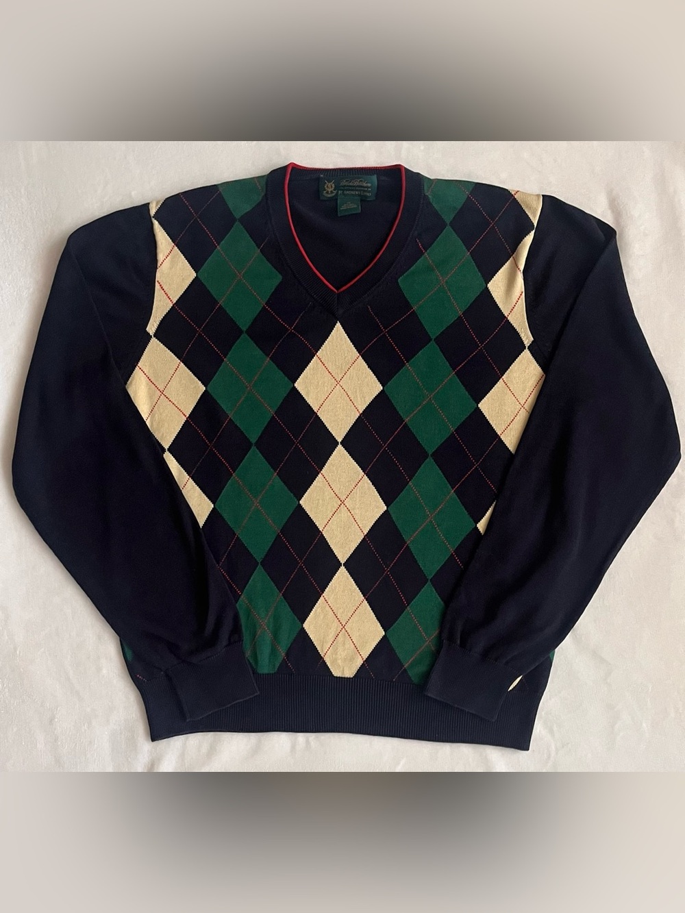 Brooks Brothers St Andrew’s Links Silk and Cotton Argyle V-Neck Golf Sweater